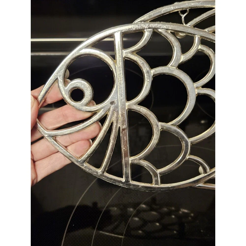 Vintage Leonard Silver Plated Fish Trivet Wall Hanging Made In Italy